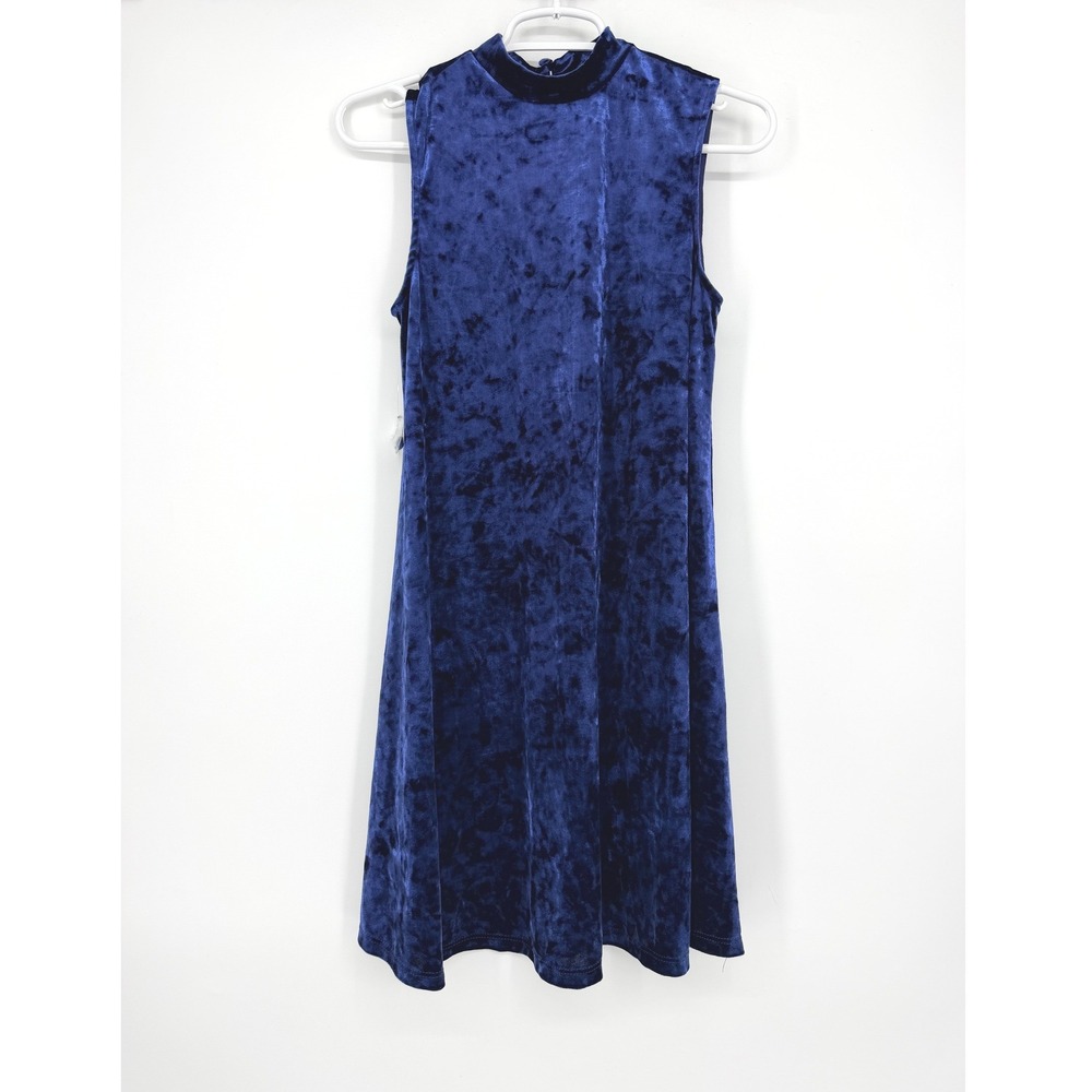 ModCloth Womens Royal Blue Crushed Velvet Mock Neck Keyhole Shift Dress‎ Small